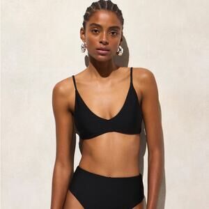 J.Crew Classic Sculpt Lana Bikini Top SZ S Black V-Neck Removable Pad Adjustable